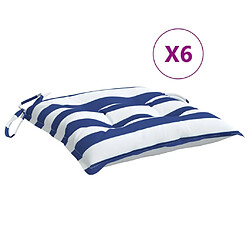 vidaXL Coussins de chaise lot de 6 rayures bleues blanches 50x50x7 cm