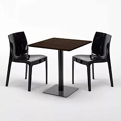 Avis Grand Soleil Table carrée 60x60 pied noir et plateau bois avec 2 chaises colorées Ice Kiss - Noir