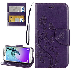 Wewoo Housse Étui Violet pour Samsung Galaxy A3 2017 / A320 Papillons Amour Fleurs Gaufrage Horizontal Flip en cuir avec support & Slots de cartes Portefeuille & Longe foncé