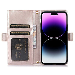 Etui en PU texture litchi, anti-écaillage avec pochette à fermeture éclair et sangle pour votre iPhone 14 Pro Max - blanc