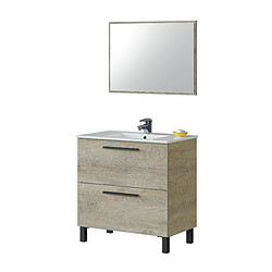 Alter Meuble de salle de bain 2 tiroirs avec miroir pour vasque à poser, coloris chêne, 80 x 80 x 45 cm