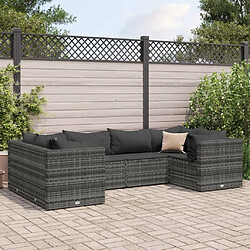 vidaXL Salon de jardin 6 pcs avec coussins Gris Résine tressée