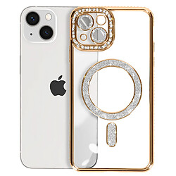 Avizar Coque Diamant pour iPhone 13 Protection MagSafe Contour Strass Dorée