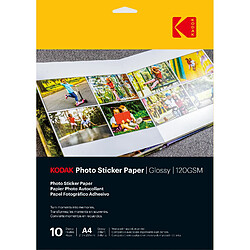 KODAK Photo Sticker Paper - Pack de 10 feuilles de papier photo autocollant - Format 21 x 29.7 cm (A4) - Finition brillante - 120 gsm - Blanco