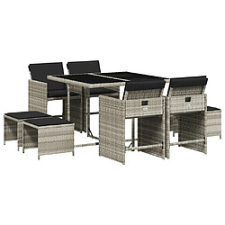 Maison Chic Ensemble à manger d'extérieur 9 pcs avec coussins,Salon de jardin,Mobilier de jardin gris clair rotin -GKD262333