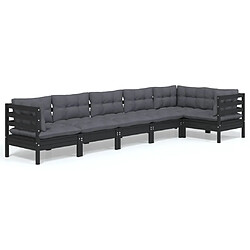 Maison Chic Salon de jardin 6 pcs + coussins - Mobilier/Meubles de jardin - Table et chaises d'extérieur Noir Bois de pin -MN96299