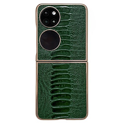 Coque en TPU + cuir véritable galvanoplastie, texture crocodile pour votre Huawei P50 Pocket - vert