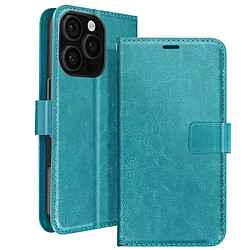 Mayaxess Étui pour iPhone 16 Pro Max Portefeuille avec Dragonne Turquoise