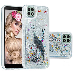 Coque en TPU anti-rayures, motif sables mouvants à paillettes plume pour votre Samsung Galaxy A22 5G (EU Version)