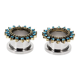 1 Paire D'oreille En Cristal Bleu Acier Inoxydable Tunnels Bouchons à Vis Oreilles Jauges 10mm