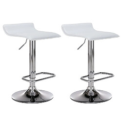 Decoshop26 Lot de 2 tabourets de bar en synthétique blanc hauteur réglable avec repose-pieds chromé TDB10163