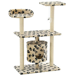 Helloshop26 Arbre à chat griffoir grattoir niche jouet animaux peluché en sisal 95 cm beige motif de pattes 3702176