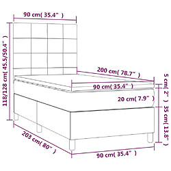 Acheter vidaXL Sommier à lattes de lit avec matelas et LED Gris foncé 90x200cm