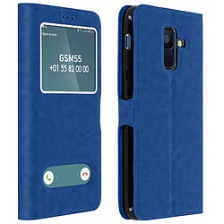 Avizar Housse Samsung Galaxy A6 Plus Etui Clapet 2x Fenêtre Coque Silicone Gel - Bleu