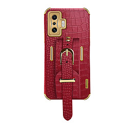 Coque en TPU + PU galvanoplastie, texture crocodile, découpe précise avec béquille en dragonne rouge pour votre Xiaomi Redmi K50 Gaming