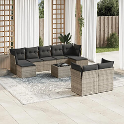 Maison Chic Salon de jardin avec coussins 10 pcs | Ensemble de Table et chaises | Mobilier d'Extérieur gris résine tressée -GKD75531