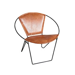 Aubry Gaspard Fauteuil rond en cuir de chèvre marron et métal. Fauteuil rond en cuir de chèvre marron et métal