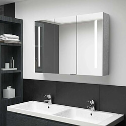 Maison Chic Armoire de salle de bain,Meuble de rangement,Meuble haut à miroir LED Gris béton 89x14x62 cm -GKD509135