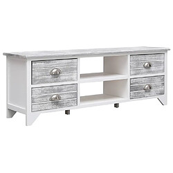 Maison Chic Meuble TV scandinave - Banc TV pour salon Blanc et gris 108x30x40 cm Bois de Paulownia solide -MN25245