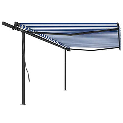 Maison Chic Store banne | Auvent rétractable de porte | Marquise Brise-soleil automatique avec poteaux 5x3 m Bleu et blanc -GKD18187