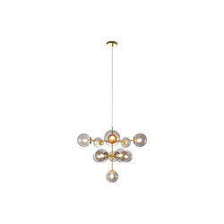 Avis Vente-Unique Lustre en métal et verre fumé brillant - 11 globes - D. 61 x H. 144 cm - Doré - SOFIA