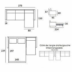 Inside 75 Canapé d'angle convertible MIDNIGHT gris silver express couchage 140 cm pas cher