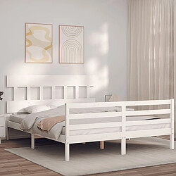 Maison Chic Lit adulte - Cadre Structure de lit avec tête de lit Contemporain blanc 160x200 cm bois massif -MN75776