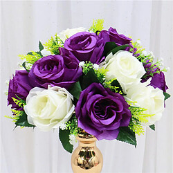 Avis 26cm Réaliste Artificielle Rose Fleurs Boule 15 Têtes De Mariage Bouquet Décor Blanc Violet Foncé