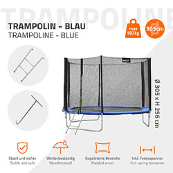 Avis Hauki Trampoline de jardin avec filet de sécurité et échelle set complet bleu Ø 305 cm