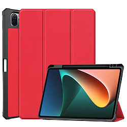 Etui en PU porte-crayon avec support à trois volets rouge pour votre Xiaomi Pad 5