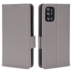 Etui en PU texture litchi, double fermeture magnétique avec support, gris pour votre Doogee N40 Pro