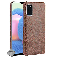 Htdmobiles Coque rigide simili cuir crocodile pour Samsung Galaxy A41 + film ecran - MARRON