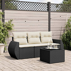 Maison Chic Salon de jardin 4 pcs avec coussins | Ensemble de Table et chaises | Mobilier d'Extérieur noir résine tressée -GKD60068