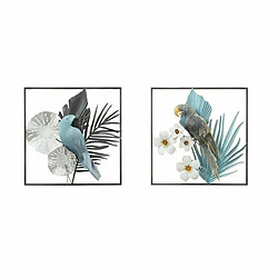 Décoration murale DKD Home Decor 50 x 7,6 x 50 cm Noir Gris Bleu Perroquet Tropical (2 Unités)