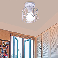 STOEX Retro Plafonnier Industrielle en Métal Carré Fer Noir, Suspension Cage Cube Luminaire E27 pour Salon Chambre Café Bar Restaurent Entrée Couloir (Blanc)