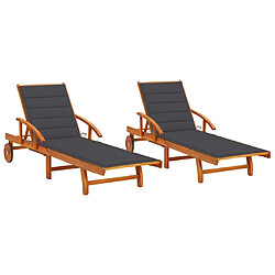 vidaXL Chaises longues lot de 2 avec coussins Bois d'acacia solide 