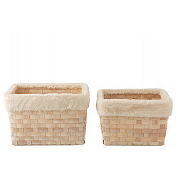 Dansmamaison Set De 2 Panier Rectangulaire + Imitation Fourrure Rotin Plat Naturel Wash