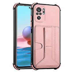 Coque en TPU + PU anti-chute, avec béquille et porte-cartes or rose pour votre Xiaomi Redmi Note 10 4G/Note 10S