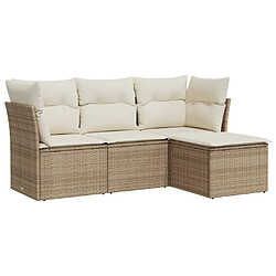 vidaXL Salon de jardin avec coussins 4 pcs beige résine tressée