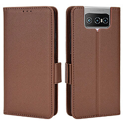 Etui en PU texture litchi, marron pour votre Asus Zenfone 8 Flip ZS672KS/7 Pro ZS671KS/7 ZS670KS