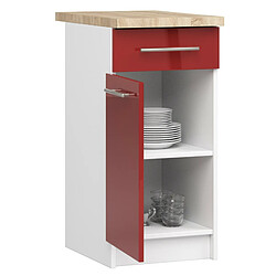 AKORD Meuble de cuisine bas corps Blanc, façade Rouge brillant 40x85x46 cm