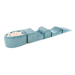 MeowBaby Aire de Jeux en Mousse avec Piscine a Balles, 4 éléments, 100 Balles, Aesthetic, Côtelé, Turquoise : Blanc Perle