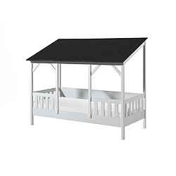 Mes Lit cabane 90x200 cm avec sommier et matelas et toit noir - HUTTY