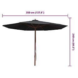 vidaXL Parasol d'extérieur avec mât en bois 350 cm Noir pas cher