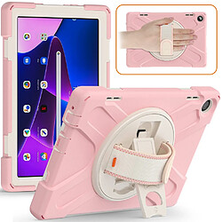 Coque en silicone avec béquille rotative et dragonne pour votre Lenovo Tab M10 (Gen 3) TB-328FU/TB-328XU - Fleur de cerisier rose