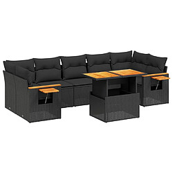 Maison Chic Ensemble Tables et chaises d'extérieur 8 pcs avec coussins,Salon de jardin noir résine tressée -GKD909539