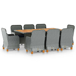 Maison Chic Mobilier à dîner 9 pcs et coussins- Ensemble table et chaises d'extérieur - Salon/Mobilier de jardin classique Résine tressée Gris clair -MN92705