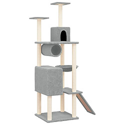 Helloshop26 Arbre à chat meuble tour grimper jouet grattage grattoir escalade plateforme avec griffoirs en sisal clair 168 cm gris 02_0022587