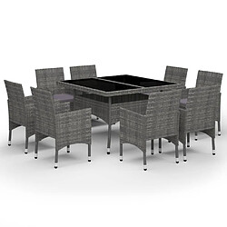 Salle à dîner de jardin 9 pcs,Table et chaise à manger Résine tressée et verre Gris -MN31743