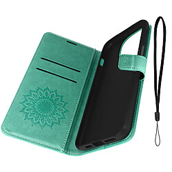 Avizar Étui Mandala Fleur pour iPhone 14 Pro Max Portefeuille et Support vidéo Vert